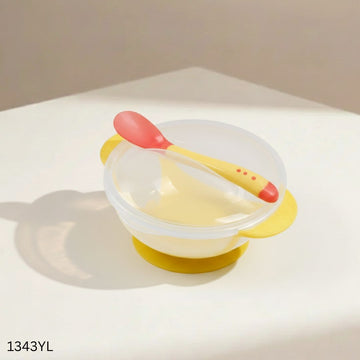 Suction Feeding Bowl And Temperature Spoon - Yellow