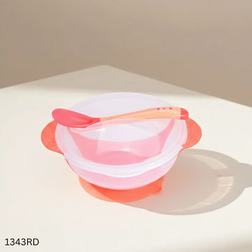 Suction Feeding Bowl And Temperature Spoon - Red