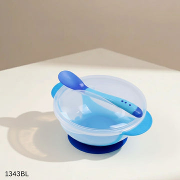 Suction Feeding Bowl And Temperature Spoon - Blue
