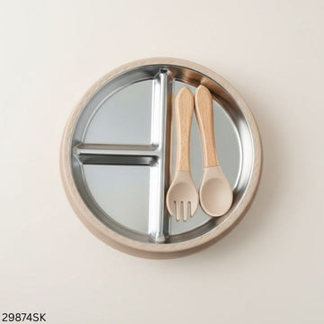 Food Grade Silicone Stainless Steel Dining Plate - Skin