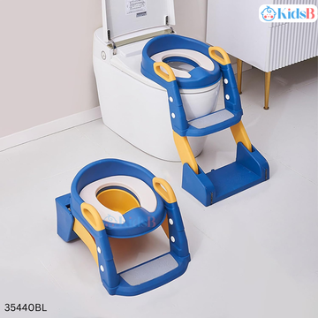 2 in 1 Foldable Potty Training Toilet Commode Seat with Ladder - Blue