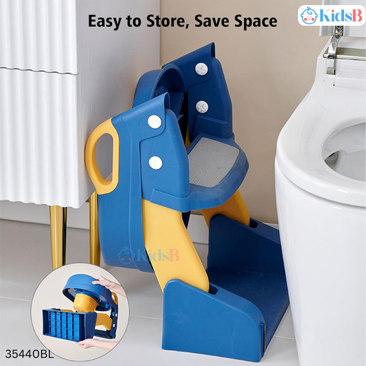 2 in 1 Foldable Potty Training Toilet Commode Seat with Ladder - Blue