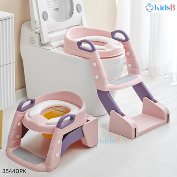2 in 1 Foldable Potty Training Toilet Commode Seat with Ladder - Pink