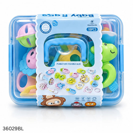 Silicone Baby Rattle & Teether Set 18pcs - Blue
