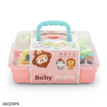 Silicone Baby Rattle & Teether Set 18pcs - Pink