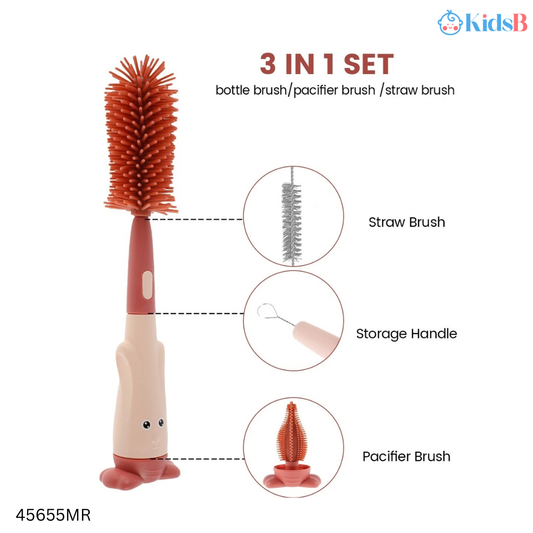 3 in 1 Multipurpose Silicone Feeding Bottle Cleaning Brush – Maroon