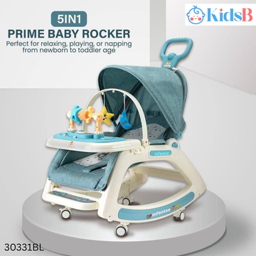 5 in 1 Prime Baby Dining Rocking Chair with Wheels - Blue