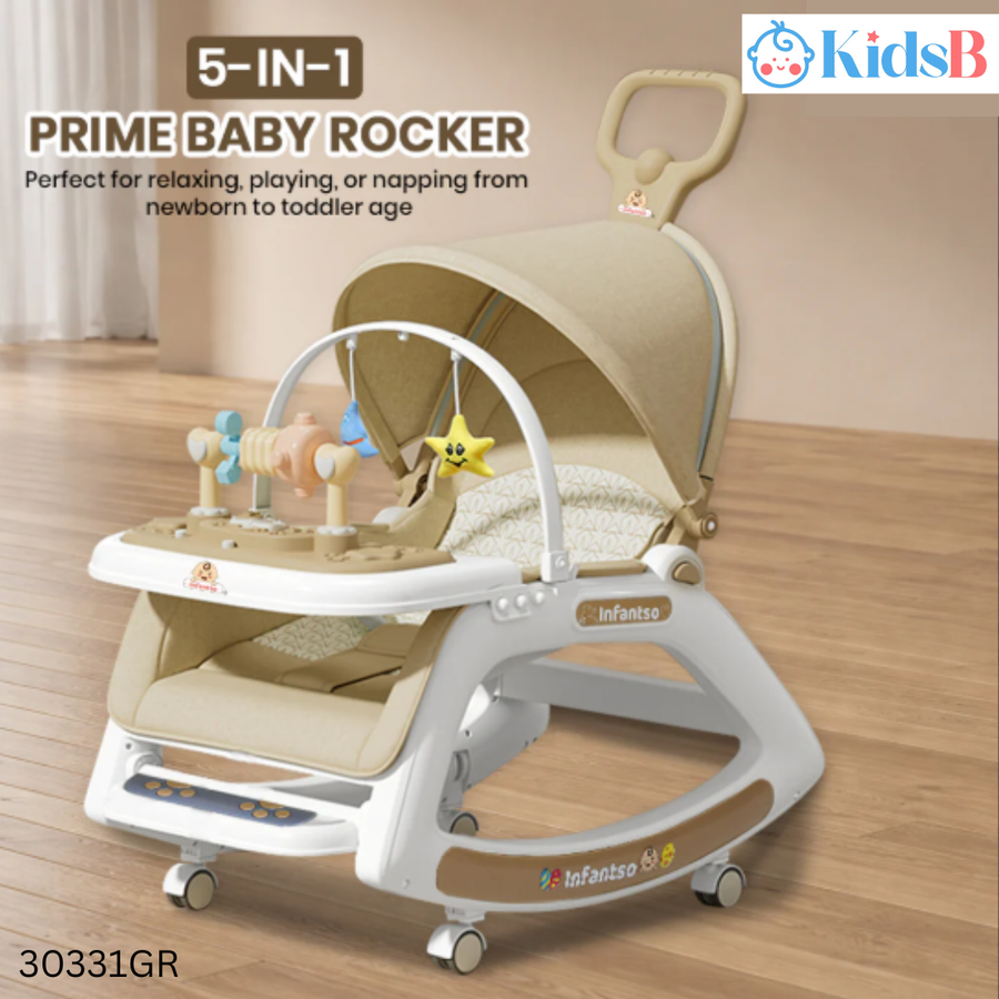 5 in 1 Prime Baby Dining Rocking Chair with Wheels - Gray
