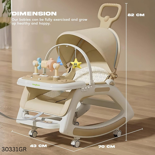 5 in 1 Prime Baby Dining Rocking Chair with Wheels - Gray