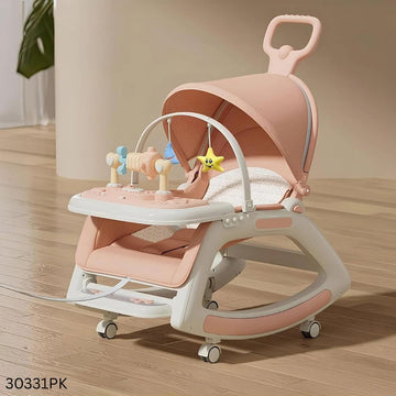 5 in 1 Baby Dining Rocking Chair with Wheels - Pink