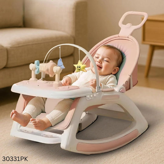 5 in 1 Baby Dining Rocking Chair with Wheels - Pink