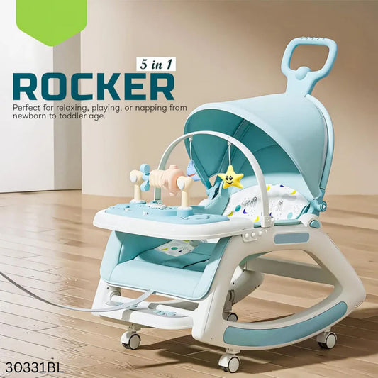 5 in 1 Baby Dining Rocking Chair with Wheels - Blue
