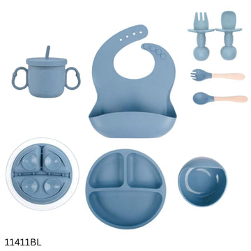 BPA Free Baby Silicone Feeding Set 8pcs - Blue