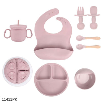 BPA Free Baby Silicone Feeding Set 8pcs - Pink