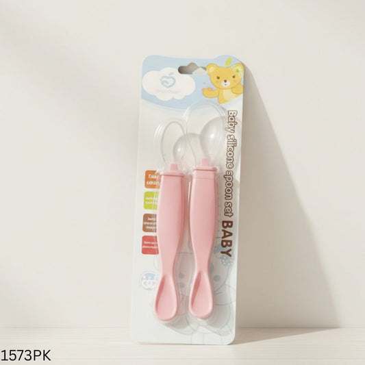Baby Silicone Feeding Spoon Set - 2pcs - Pink