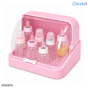 Baby Bottle Drying Rack Storage Box with Dustproof Cover – Pink