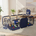 Baby Playpen Children Game Fence with Basketball Hoop, Football Net & Zipper Door - Blue