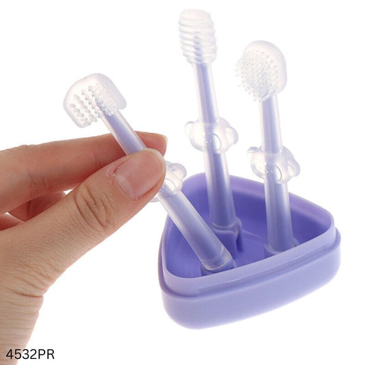 Baby Teeth Oral Care Silicone Toothbrush - 3pcs - Purple