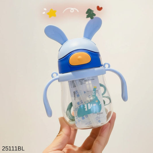 Cute Rabbit Baby Mum Pot With Straw 350ml - Blue