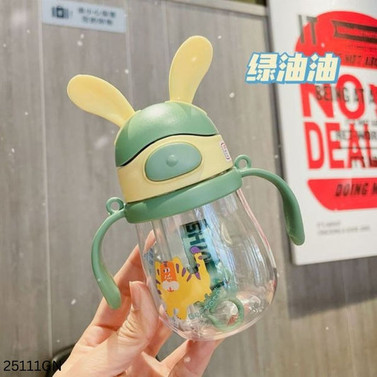 Cute Rabbit Baby Mum Pot With Straw 350ml - Green