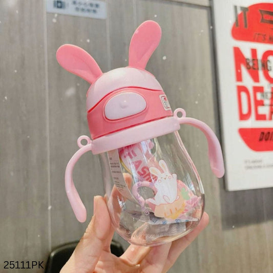 Cute Rabbit Baby Mum Pot With Straw 350ml - Pink