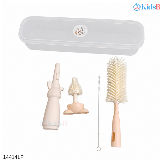Dr Gym Silicone Baby Feeding Bottle, Feeder & Nipple Cleaning Brush Set - Light Pink