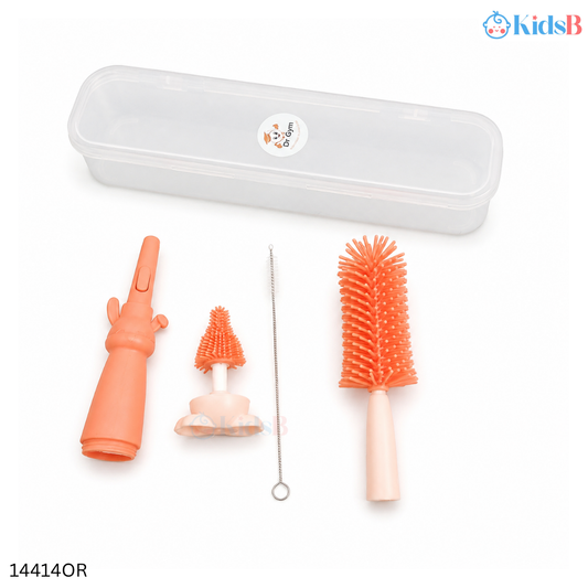 Dr Gym Silicone Baby Feeding Bottle, Feeder & Nipple Cleaning Brush Set - Orange