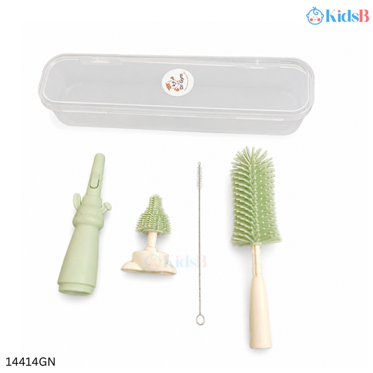 Dr Gym Silicone Baby Feeding Bottle, Feeder & Nipple Cleaning Brush Set - Green