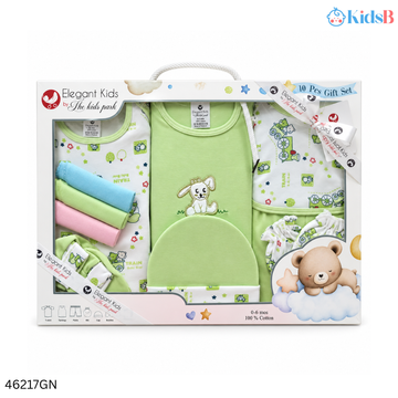 Elegant Kids 10-Piece Cotton Newborn Baby Gift Set – Green