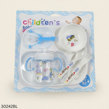 Baby Feeding Set with Bowl Spoon Fork & Cup - Blue