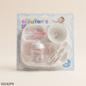 Baby Feeding Set with Bowl Spoon Fork & Cup - Pink