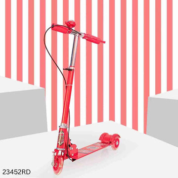 Foldable 3 Wheels Kick Scooter With LED Light & Bell - Red