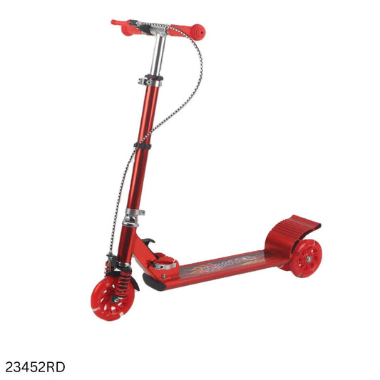 Foldable 3 Wheels Kick Scooter With LED Light & Bell - Red