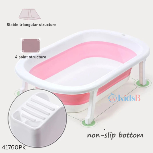 Foldable Baby Bathtub with Stand & Drain Plug – Pink