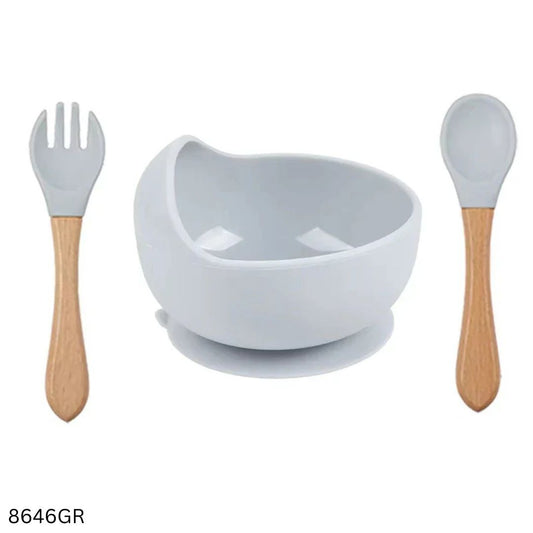 Food Grade Silicone Bowl & Spoon set - Gray