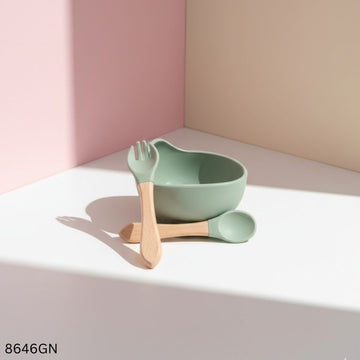Food Grade Silicone Bowl & Spoon set - Green