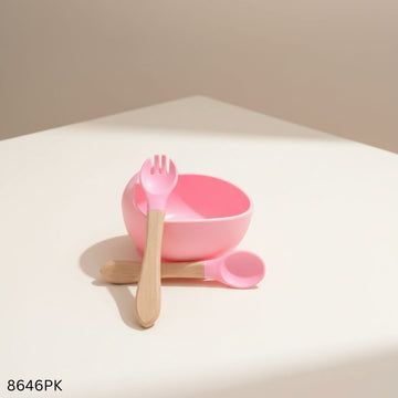 Food Grade Silicone Bowl & Spoon set - Pink