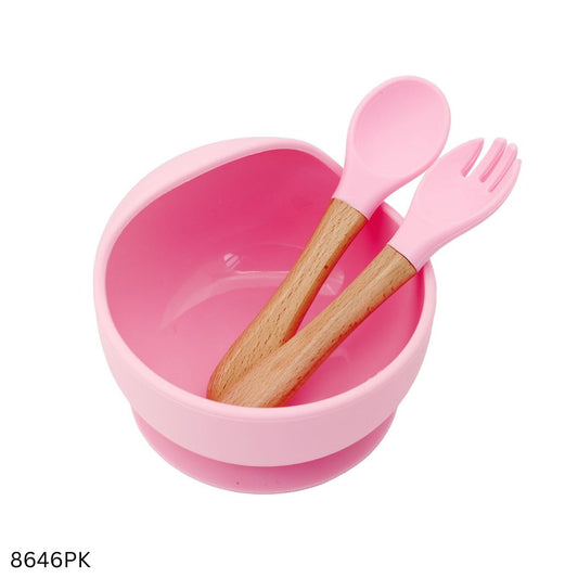 Food Grade Silicone Bowl & Spoon set - Pink