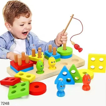 Geometric Shapes Fishing Game Wooden Puzzles