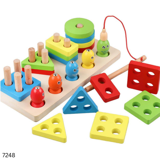 Geometric Shapes Fishing Game Wooden Puzzles