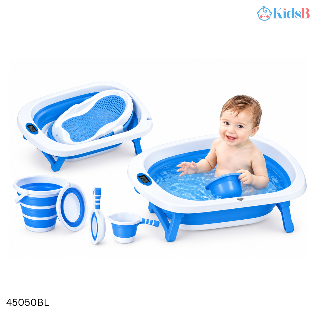 Happy Baby 4 in 1 Foldable Baby Bath Set with Built in Thermometer and Seat - Blue