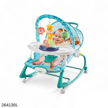 Hu-Baby 4 in 1 Multifunctional Baby Rocker With Music, Vibrations, Wheels & Dining Tray - Blue