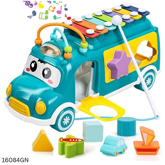 Huanger Xylophone Music Bus with Shape Sorter Toy - Green