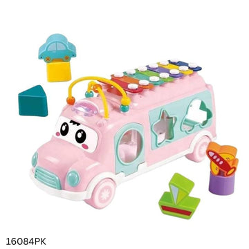 Huanger Xylophone Music Bus with Shape Sorter Toy - Pink