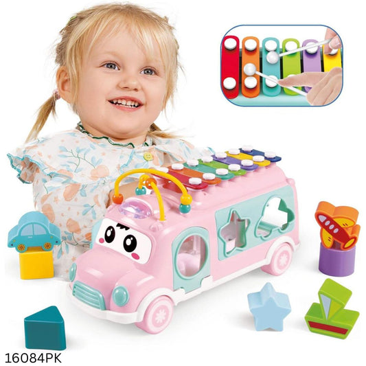 Huanger Xylophone Music Bus with Shape Sorter Toy - Pink
