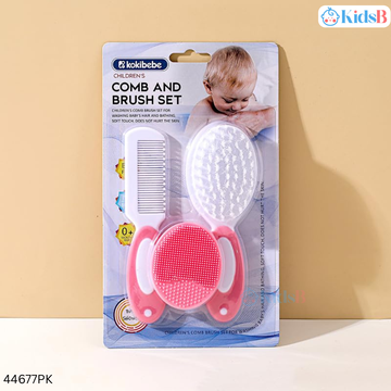 Kokibebe 3in1 Baby Hair Brush & Shampoo Brush Combo Set – Pink