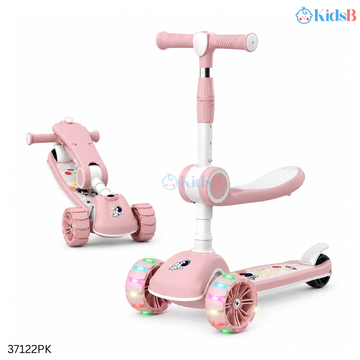 Kids 3-in-1 Foldable Scooter with Seat & LED Flash Wheels – Pink