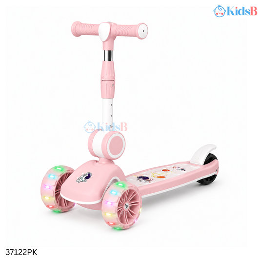 Kids 3-in-1 Foldable Scooter with Seat & LED Flash Wheels – Pink