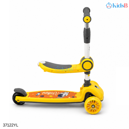 Kids 3-in-1 Foldable Scooter with Seat & LED Flash Wheels – Yellow
