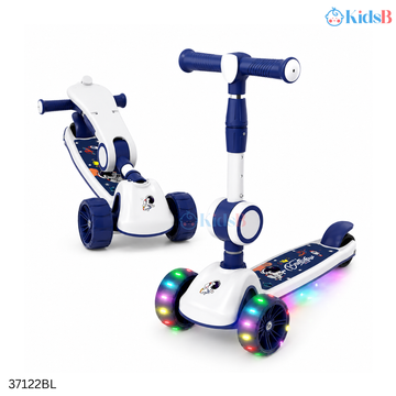 Kids 3-in-1 Foldable Scooter with Seat & LED Flash Wheels – Blue